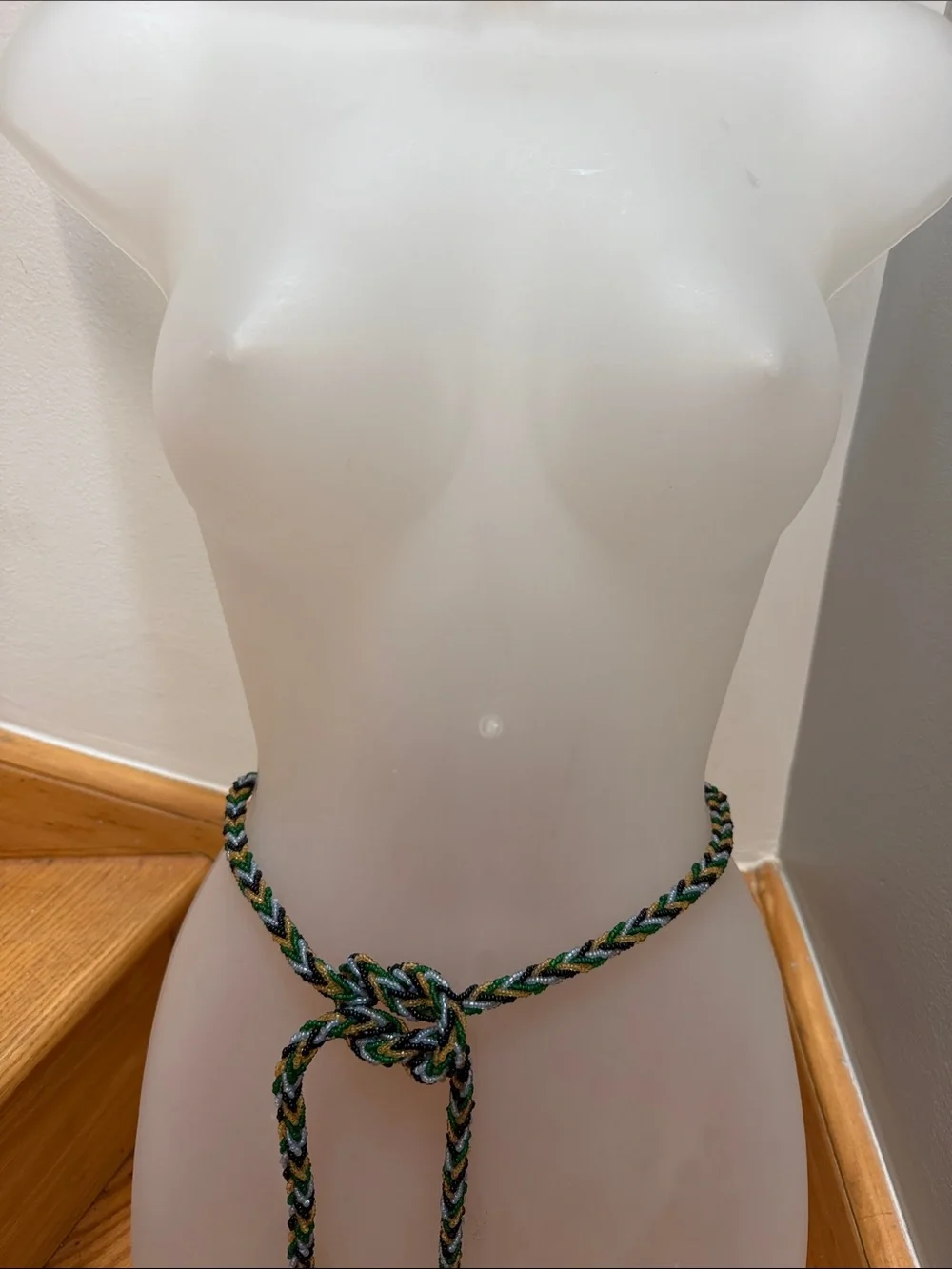 VTG Braided Seed Bead Long Lariat Belt / Necklace 50” Multicolored